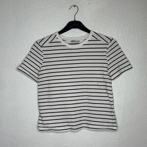 Zara Woman’s  Black and White Striped Short Sleeve Tee Size XS
